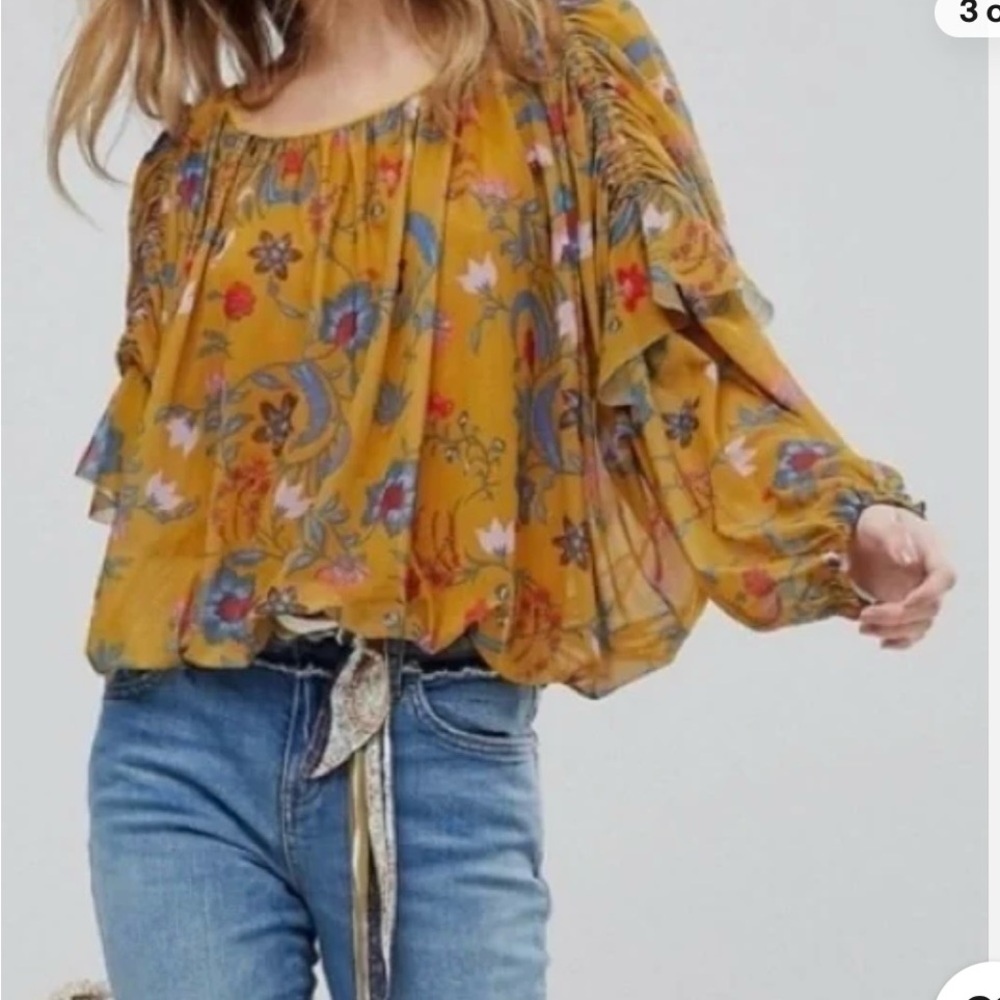 Free People Mustard Floral Crop Top